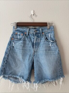 Levi's 501 Light Blue Frayed Hem Denim Shorts